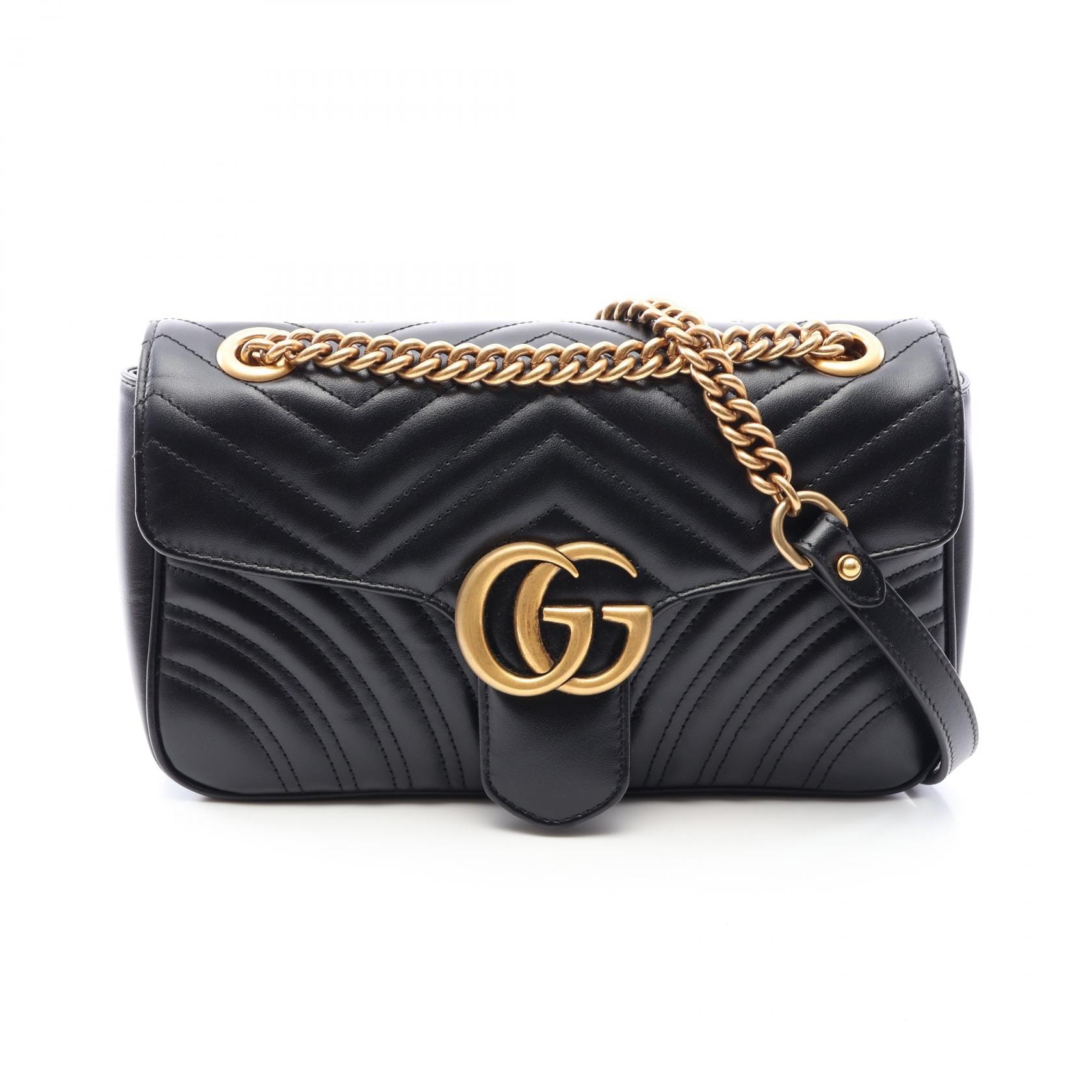 グッチ GUCCI GGマーモント キルティング スモール ショルダーバッグ バッグ レザー レディース ブラック系 443497 【中古】