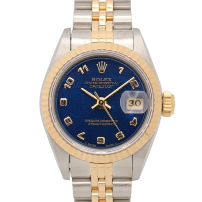 ロレックス ROLEX デイトジャスト R番 腕時計 時計 K18(イエローゴールド) ステンレススチール レディース ブルー系 プリントコンピューター/アラビア数字 69173 【中古】