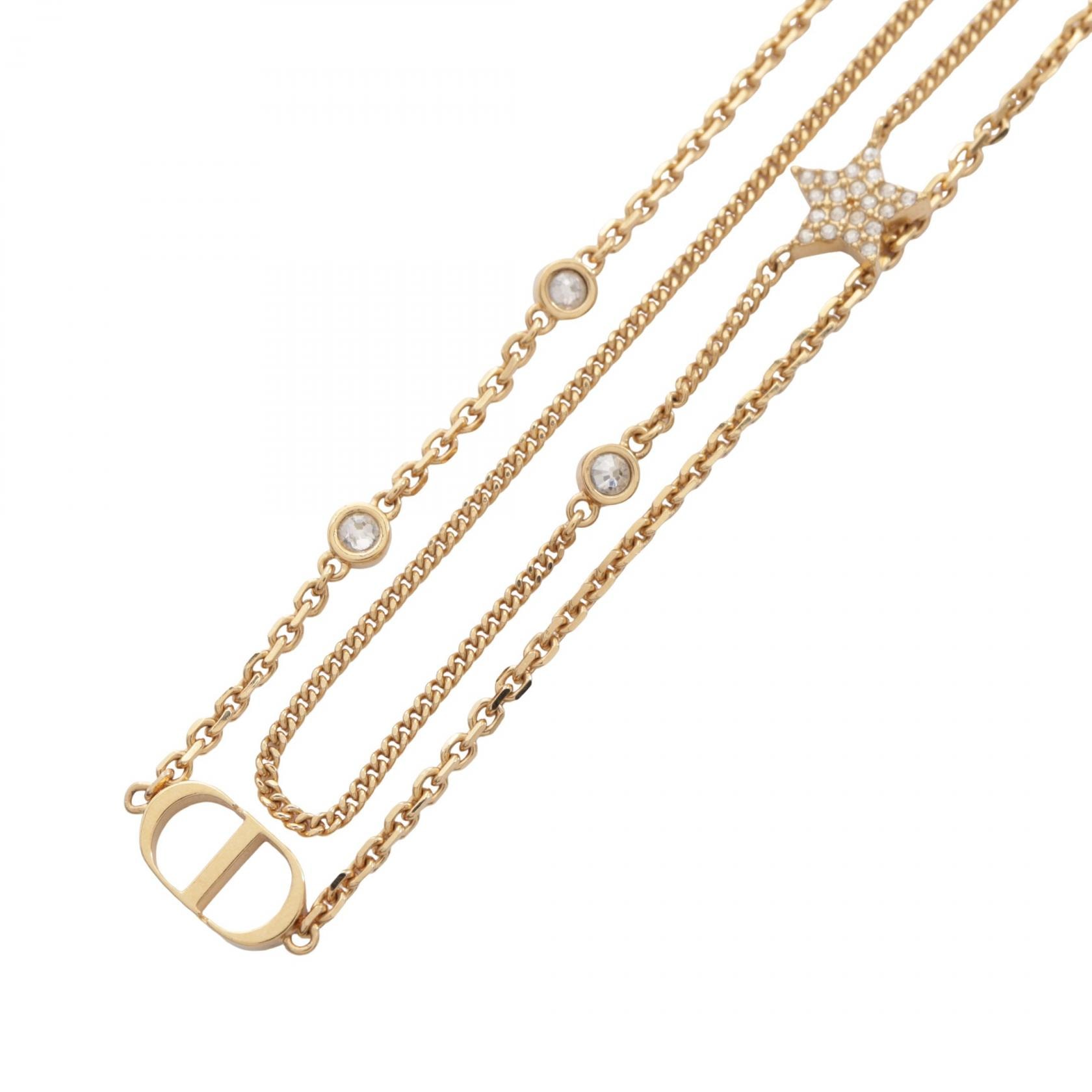 ディオール Dior CDロゴ ダブル ネックレス ジュエリー GP(ゴールドメッキ) ラインストーン レディース ゴールド系 / クリア系 【中古】