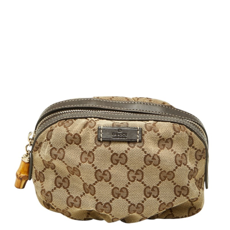 グッチ バンブー コスメポーチ アクセサリーポーチ 246175 ベージュ キャンバス レザー レディース GUCCI 中古