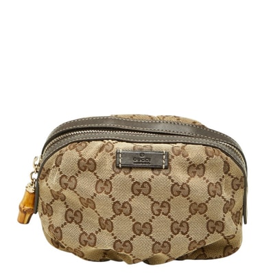 グッチ バンブー コスメポーチ アクセサリーポーチ 246175 ベージュ キャンバス レザー レディース GUCCI 中古