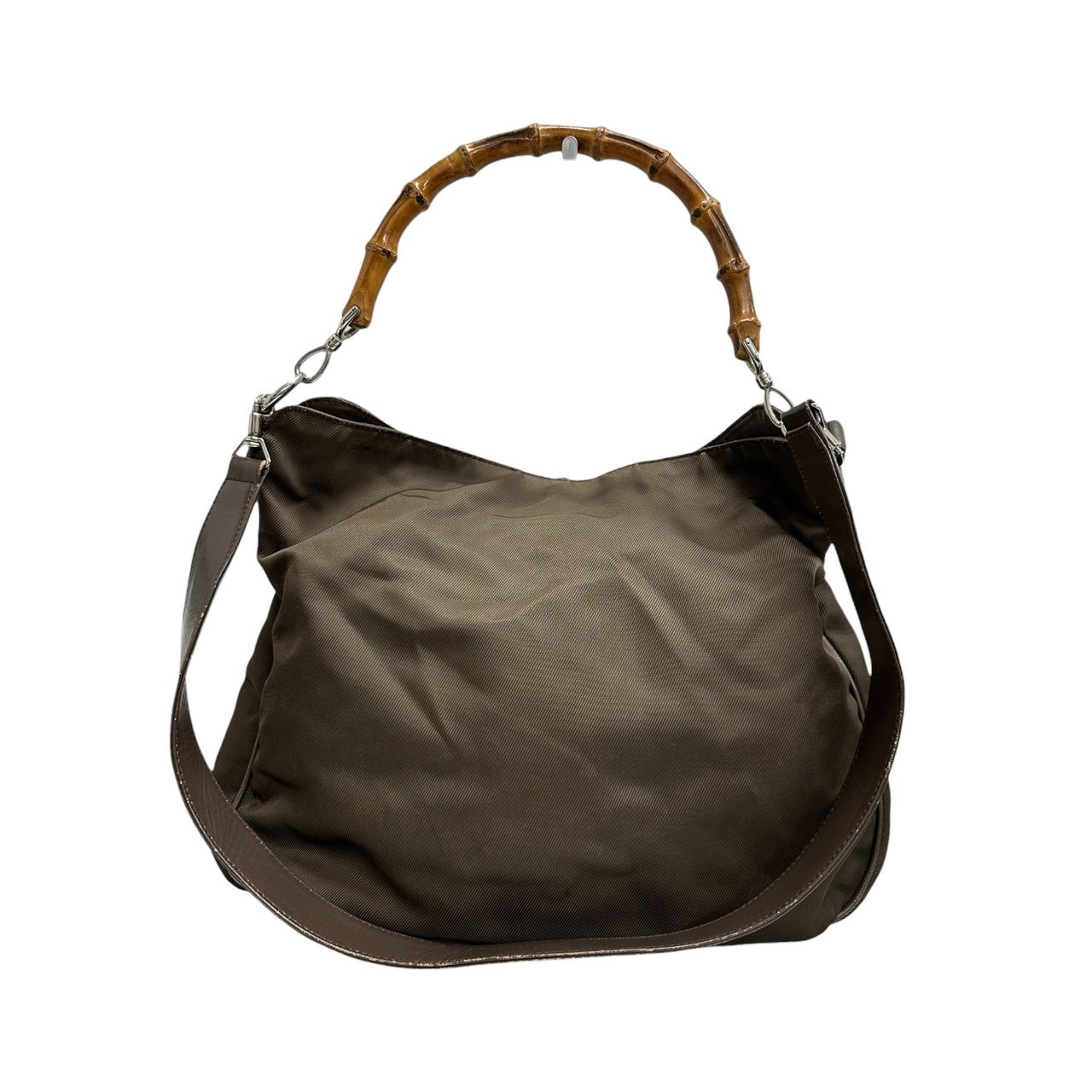 GUCCI グッチ バンブー カーキ シルバー金具 ナイロン レザー/ ショルダーバッグ ハンドバッグ S1-00150 【中古】
