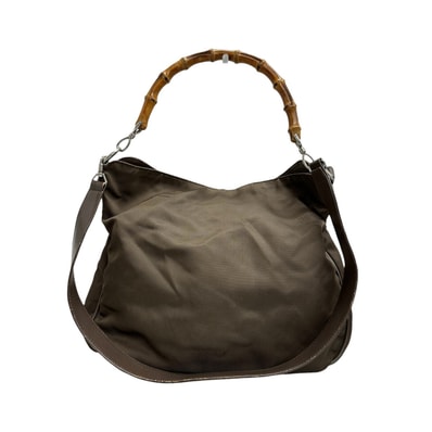 GUCCI グッチ バンブー カーキ シルバー金具 ナイロン レザー/ ショルダーバッグ ハンドバッグ S1-00150 【中古】