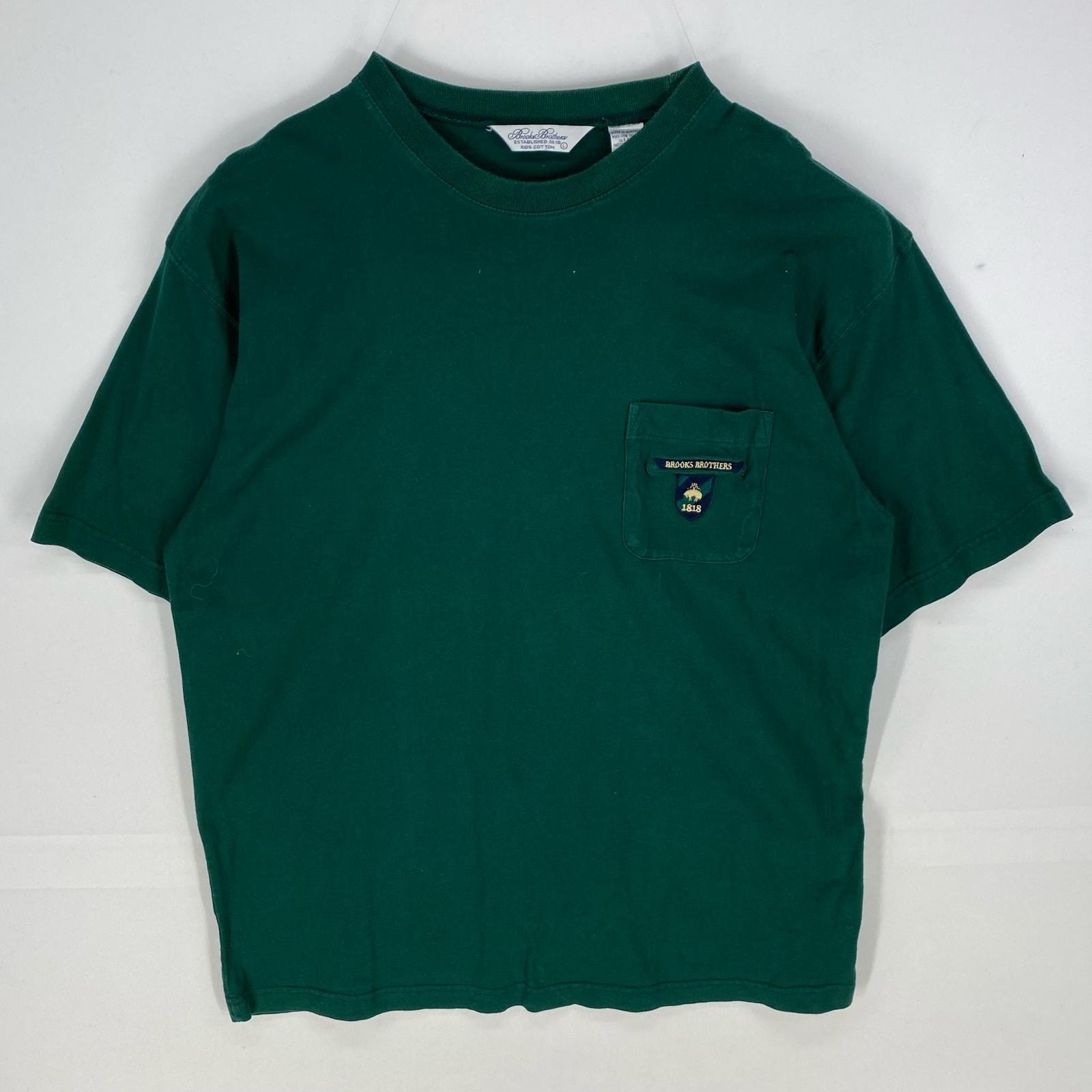 古着 ブルックスブラザーズ Brooks Brothers 半袖Tシャツ ワンポイント 胸ポケット クルーネック L  グリーン系 メンズ