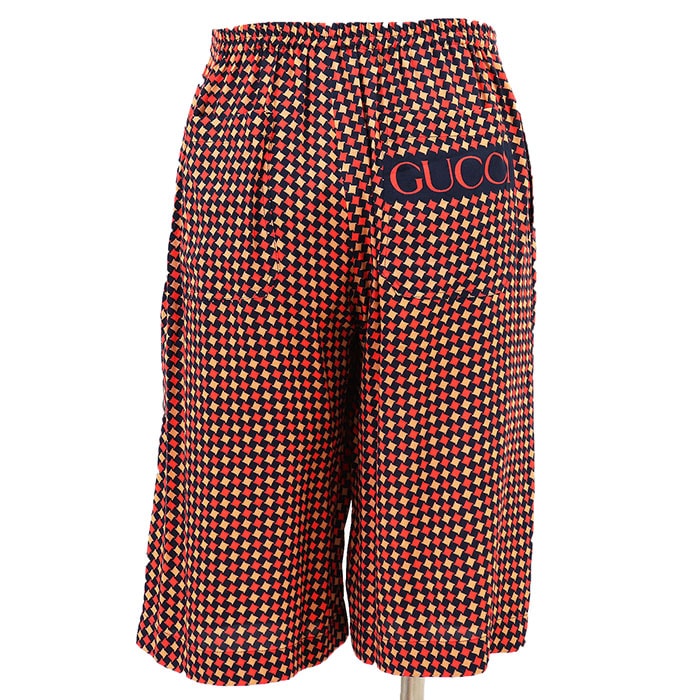 【新品同様】GUCCI グッチ ハーフパンツ セミイージー サイズ 46 メンズ 2022年製 ロゴ ジオメトリック レーヨン100% ボトムス タグ・ハンガー付属 マルチカラー イタリア製