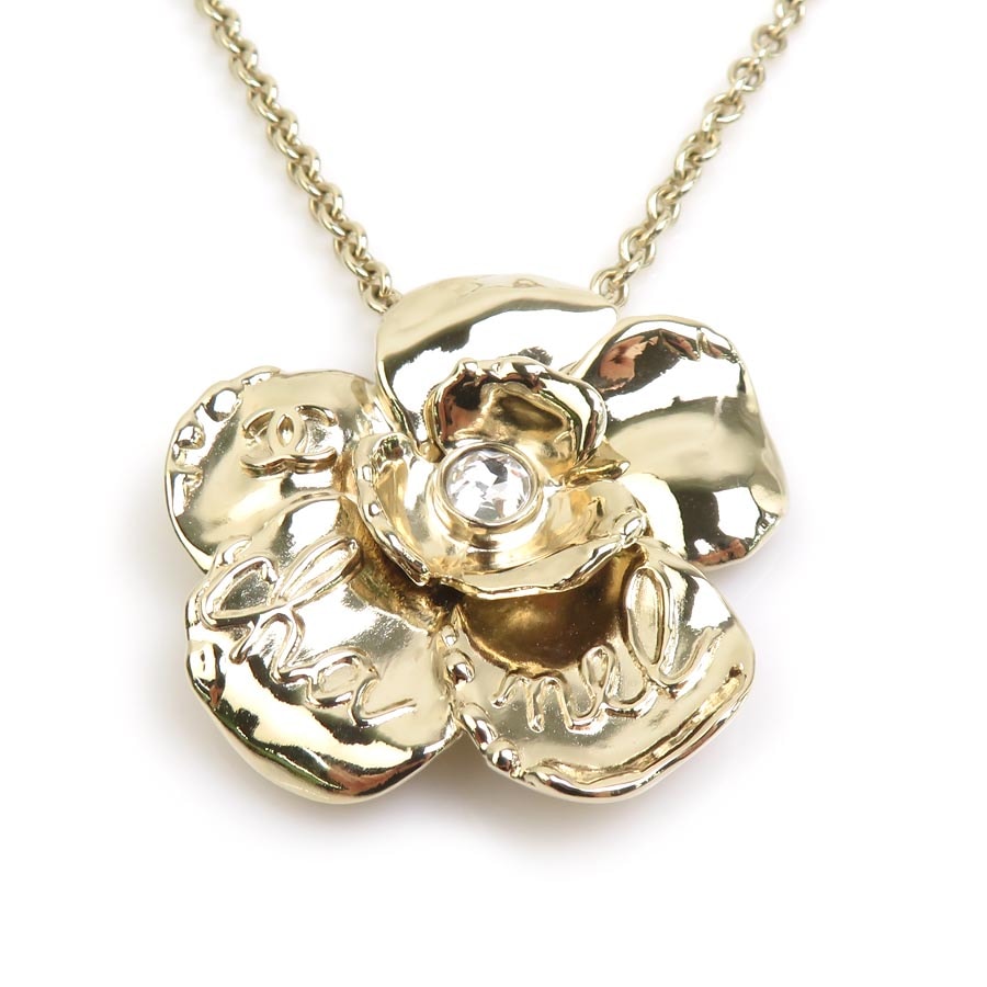 シャネル CHANEL ネックレス カメリア メタル/ラインストーン ゴールド レディース【中古】 e62232i