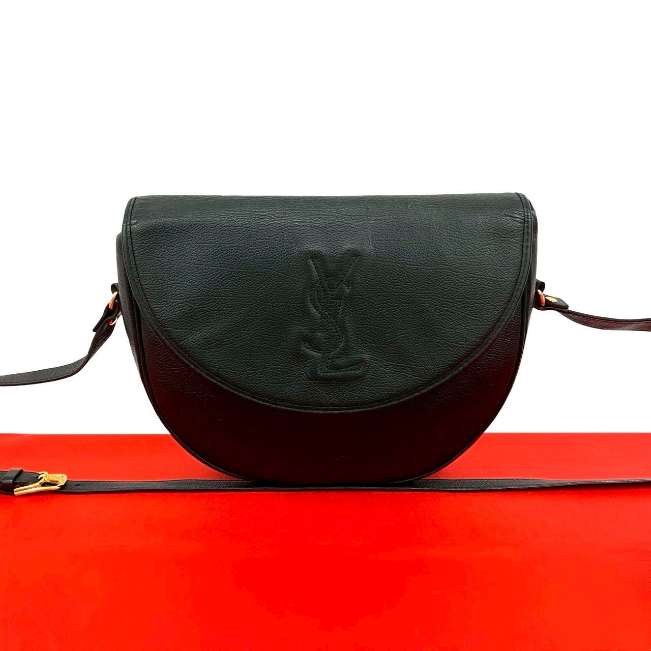 YVES SAINT LAURENT イヴ・サンローラン YSL ロゴ ステッチ レザー ショルダーバッグ ブラック
34921