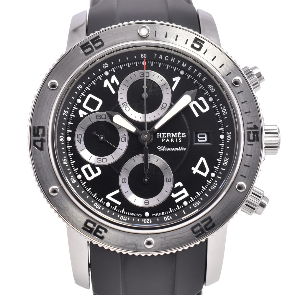 エルメス HERMES CP2.910 クリッパー ダイバー クロノグラフ デイト 自動巻き メンズ 良品 J#144996