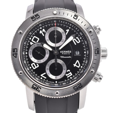 エルメス HERMES CP2.910 クリッパー ダイバー クロノグラフ デイト 自動巻き メンズ 良品 J#144996