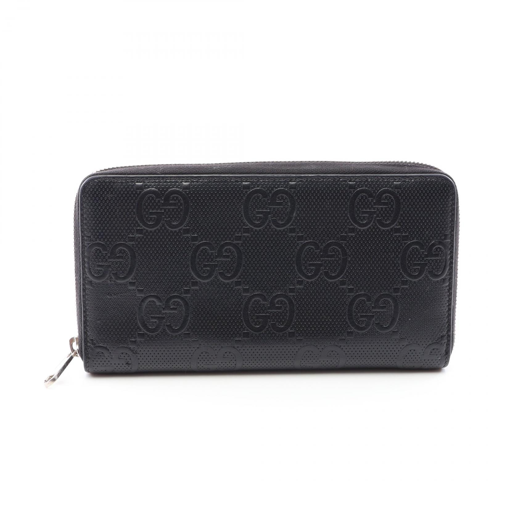 グッチ GUCCI GGエンボス ラウンド長財布 財布 レザー メンズ ブラック系 625563 【中古】