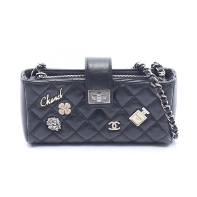 シャネル CHANEL 2.55 マトラッセ アイコン フォンホルダー ショルダーバッグ バッグ レザー レディース ブラック系 【中古】