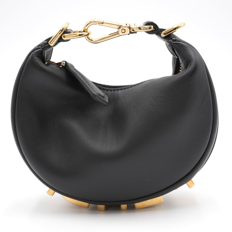 FENDI(フェンディ)ナノ フェンディグラフィ ハンドバッグ ミニバッグ ブラック レザー ゴールド金具 ロゴ金具 レディース 7AS089【中古】