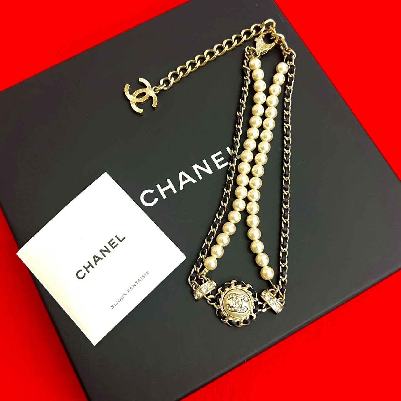 CHANEL シャネル ココマーク GP レザー フェイクパール ネックレス ゴールド
 99364