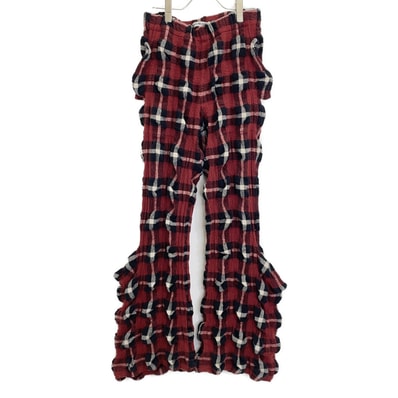 イッセイミヤケ 23AW IM33FF058 レッド ウール混 チェック フレア パンツ 2