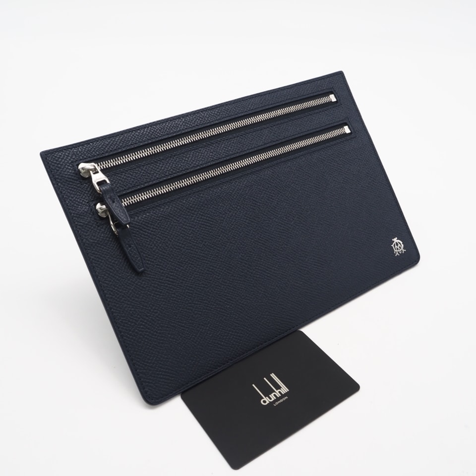 極美品 Dunhill ダンヒル レザー ボードン クラッチバッグ L2X274N クラッチバッグ ネイビー グリーン レザー メンズ