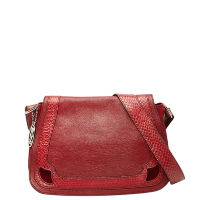 カルティエ マルチェロ 斜め掛け ショルダーバッグ レッド レザー スウェード レディース CARTIER 【中古】