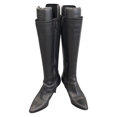 美品 HERMES エルメス サイズ35 1/2 ノワール ブラック シルバー金具 レザー ブーツ ロングブーツ S刻印 603673 【中古】