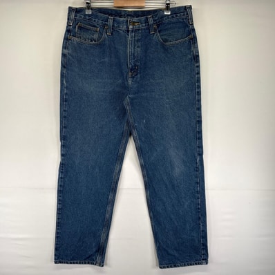 古着 カーハート Carhartt デニム パンツ 5ポケット ワンポイントロゴ ジッパーフライ ジーンズ ジーパン W38 L32 ブルー系 メンズ