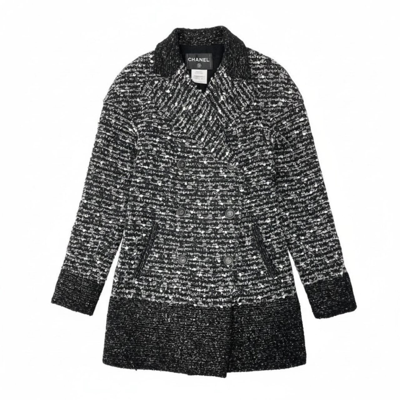 CHANEL シャネル P41804W04950 ツイードコート ジャケット ココマーク ダブルブレスト グレー シルク ウール/ ナイロン アクリル/ その他アウター A3-00253 【中古】