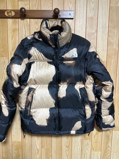 Supreme x The North Face Bleached Denim Print Nuptse Jacket "Black"