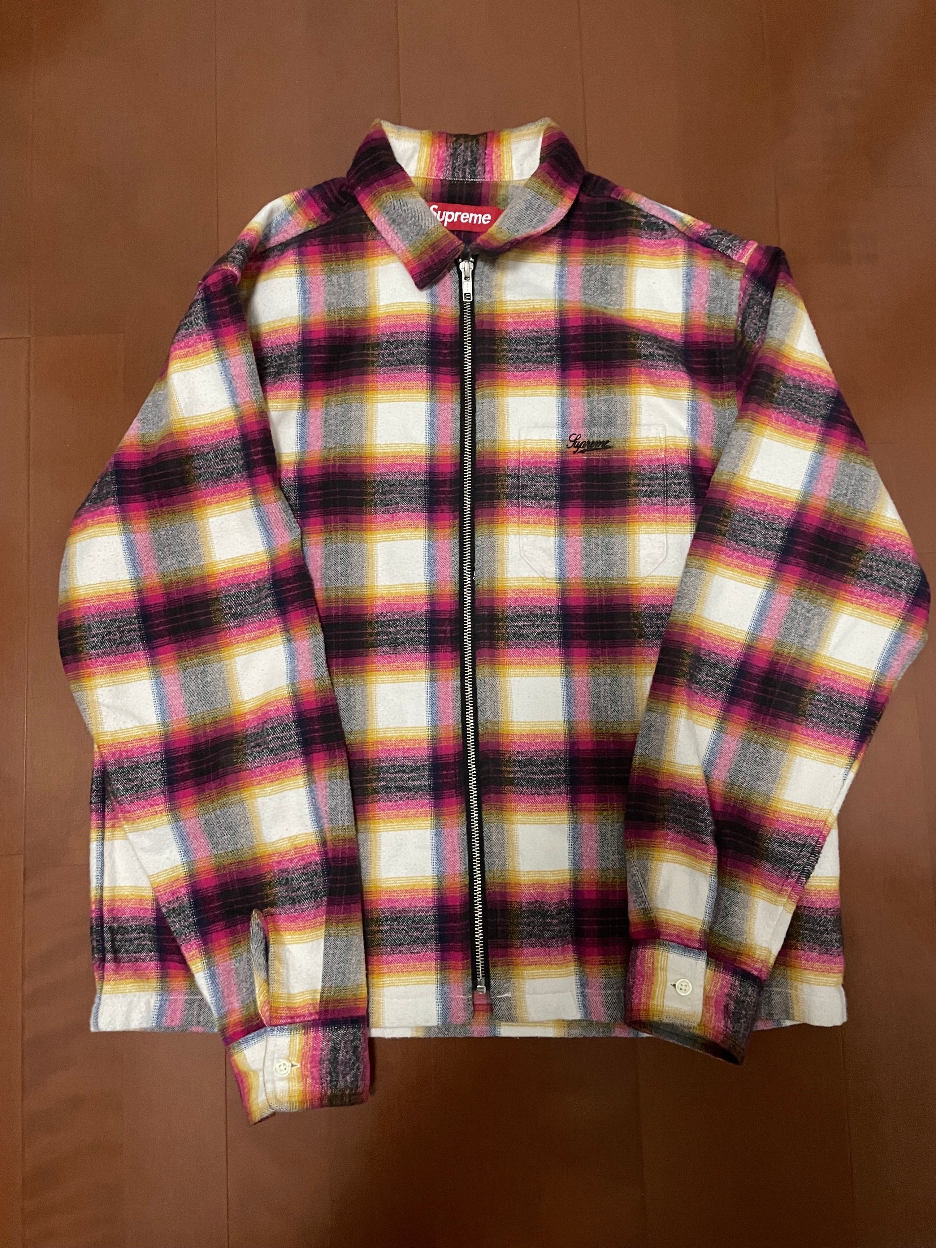 Supreme Shadow Plaid Flannel Zip Up Shirt "White"