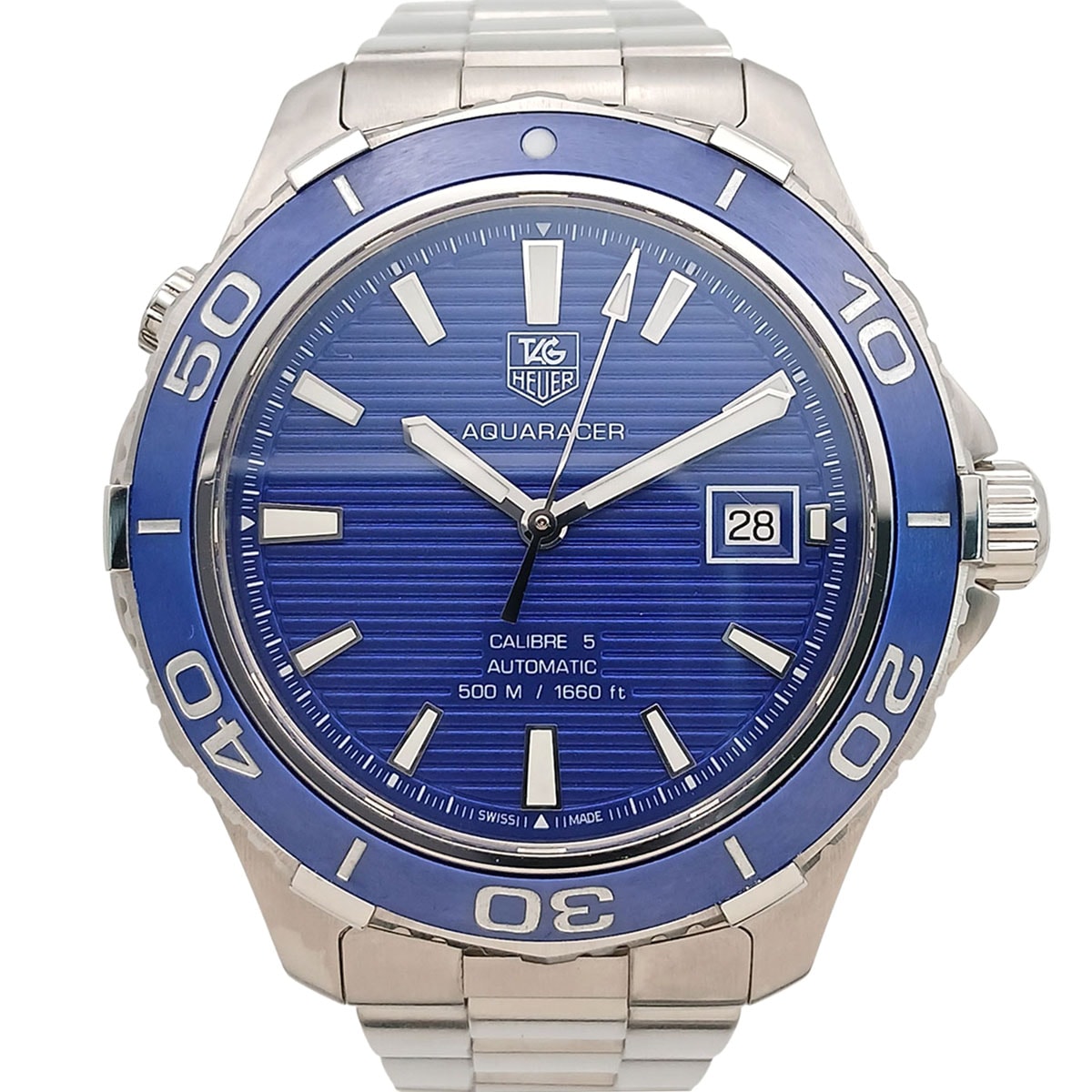 TAG HEUER タグホイヤー アクアレーサー 500m キャリバー5 41mm 自動巻き 腕時計  WAK2111.BA0830 ステンレススチール ブルー  メンズ【中古】