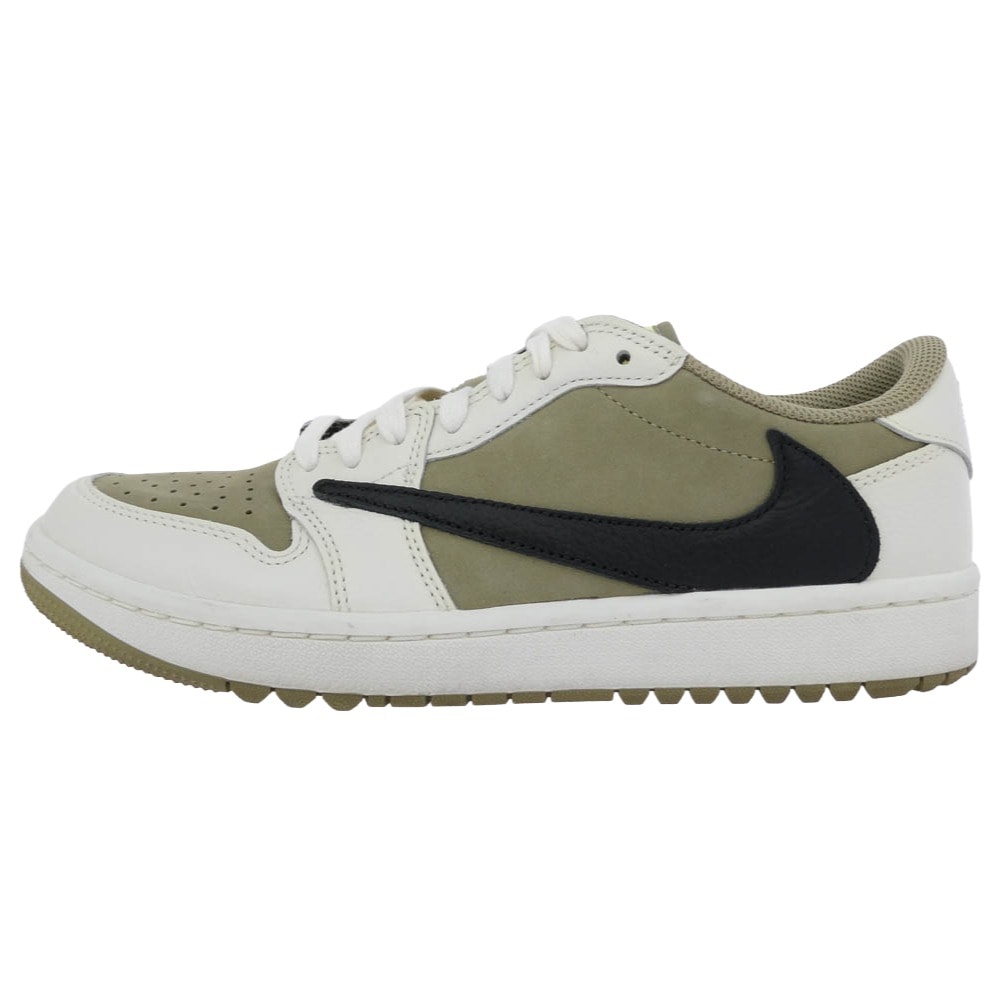 NIKE AIR JORDAN ナイキ ジョーダン スニーカー FZ3124-200 × Travis Scott Air Jordan 1 Low Golf NRG Neutral Olive スニーカー FB鑑定済 カーキ系 25.5cm【中古】