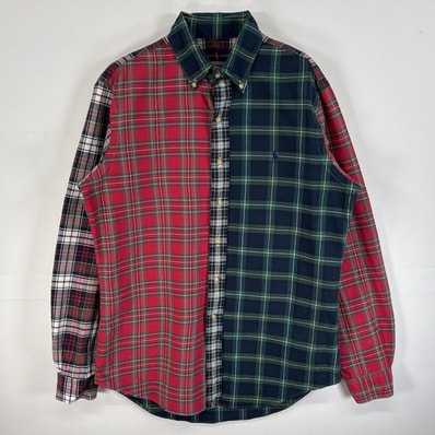 古着 ラルフローレン RALPH LAUREN 長袖シャツ チェック ロゴ 刺繍 ボタンダウンシャツ S グリーン系 マルチカラー メンズ