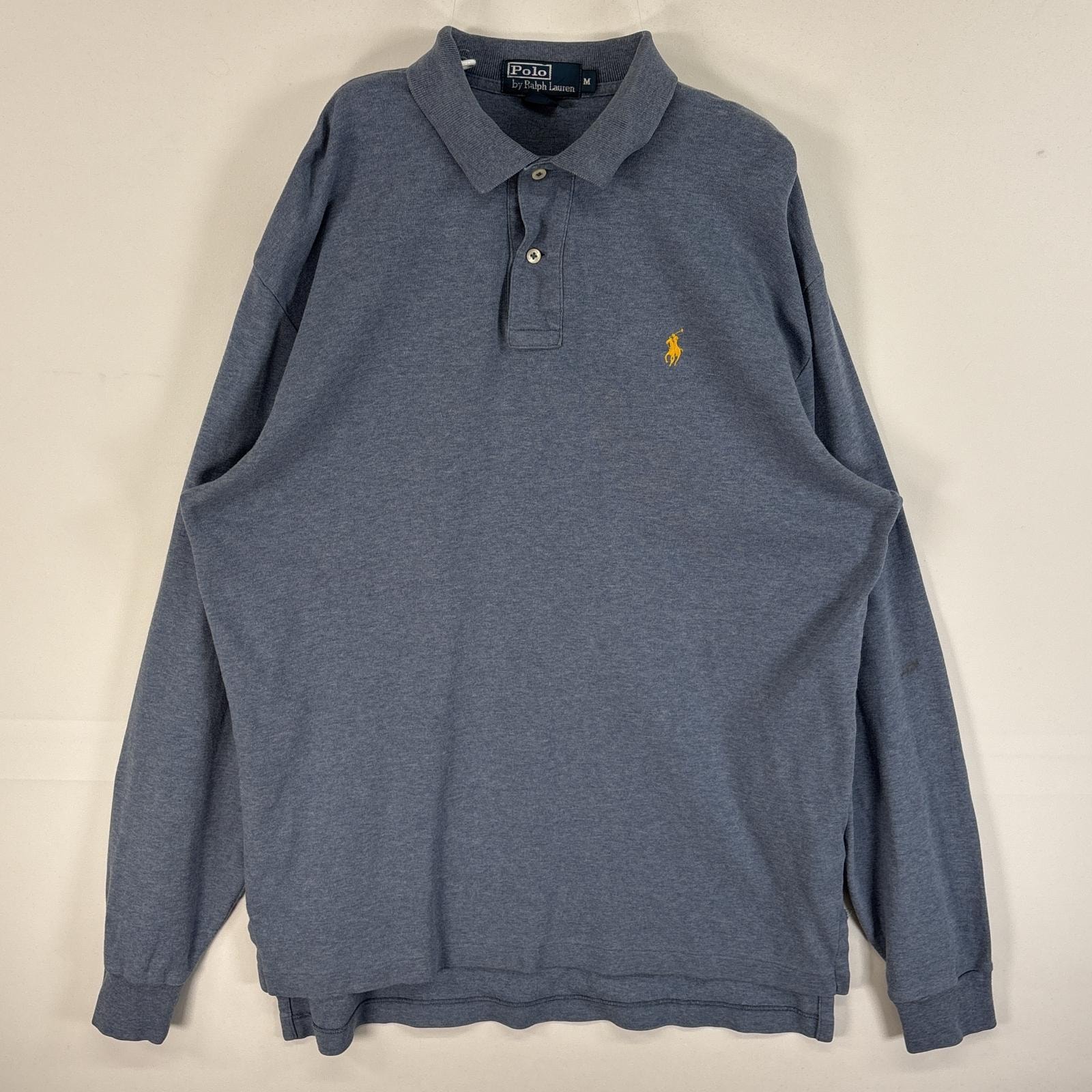 古着 90's/90年代 ポロバイラルフローレン Polo by Ralph Lauren 長袖 ポロシャツ ロゴ 刺繍 2ボタン M  ブルー系 無地 メンズ
