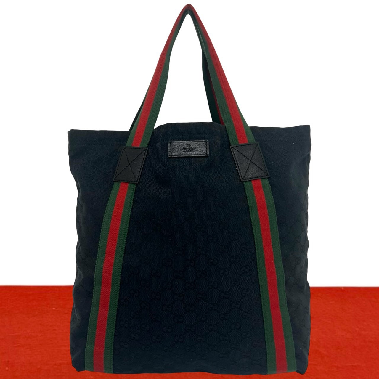 GUCCI グッチ シェリーライン GG 柄 ロゴ キャンバス レザー トートバッグ ブラック
 46531
