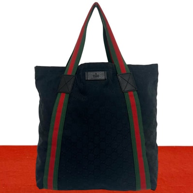 GUCCI グッチ シェリーライン GG 柄 ロゴ キャンバス レザー トートバッグ ブラック
46531