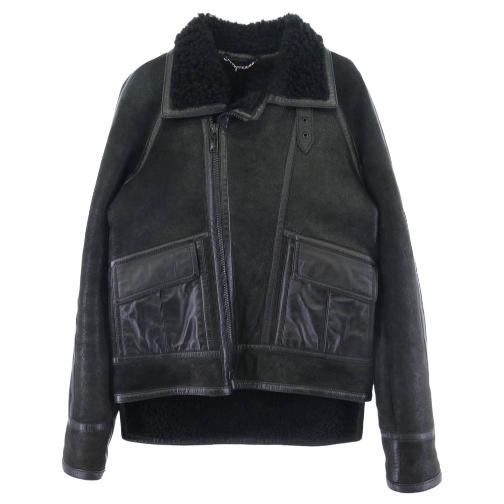 BALENCIAGA バレンシアガ 205058 TP964 ニコラゲスキエール期 ラムレザー 2WAYカラー 羊革 裏地ボア ムートン ジャケット ブラック系 44【中古】