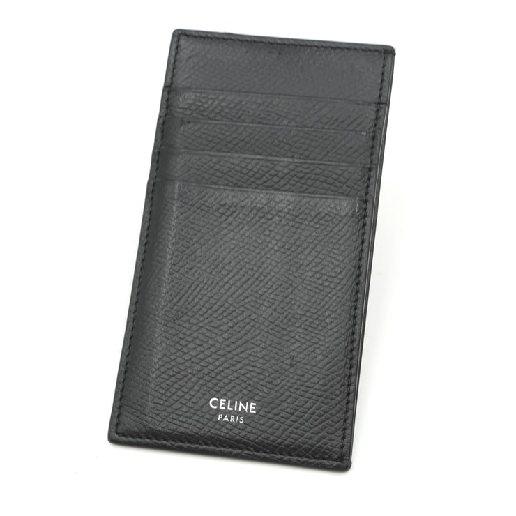 CELINE(セリーヌ)カードホルダー カードケース ブラック レザー シルバーロゴ メンズ レディース ユニセックス【中古】