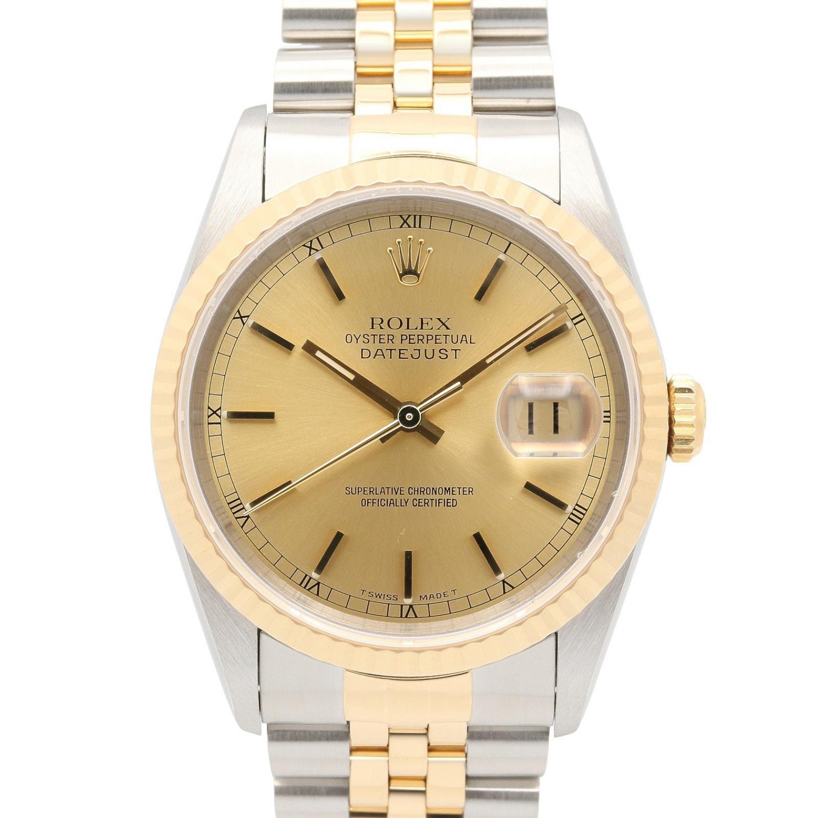 ロレックス ROLEX デイトジャスト W番 シャンパン バー 腕時計 時計 K18(イエローゴールド) ステンレススチール メンズ ゴールド系 16233 【中古】