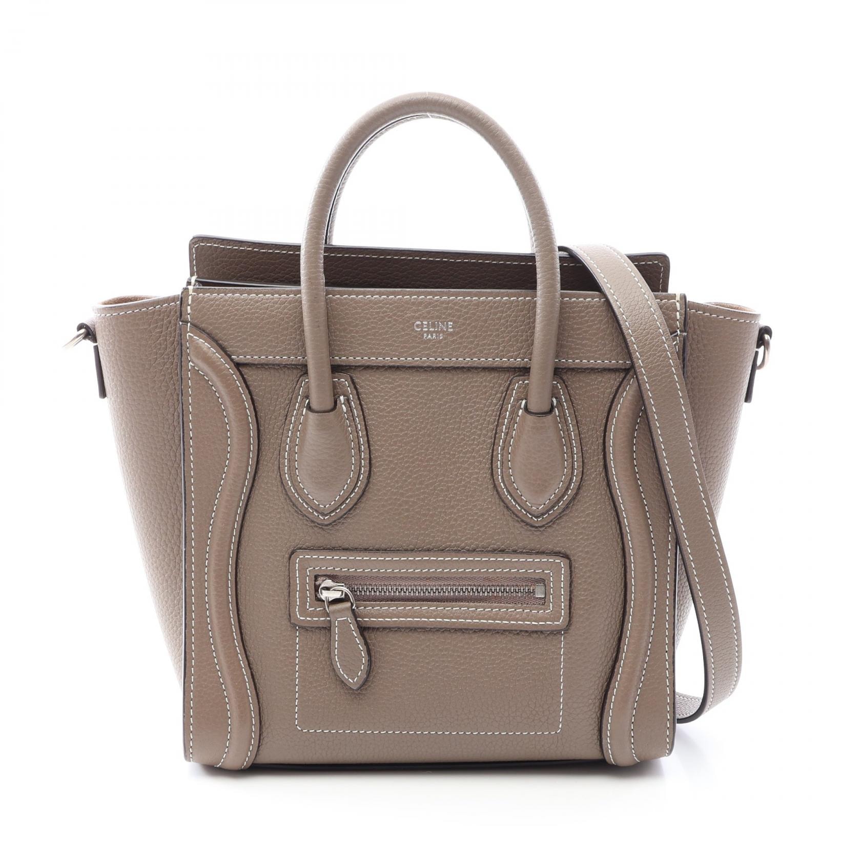 セリーヌ CELINE ラゲージ ナノショッパー 2WAY ハンドバッグ バッグ レザー レディース グレー系 【中古】