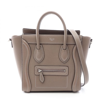セリーヌ CELINE ラゲージ ナノショッパー 2WAY ハンドバッグ バッグ レザー レディース グレー系 【中古】