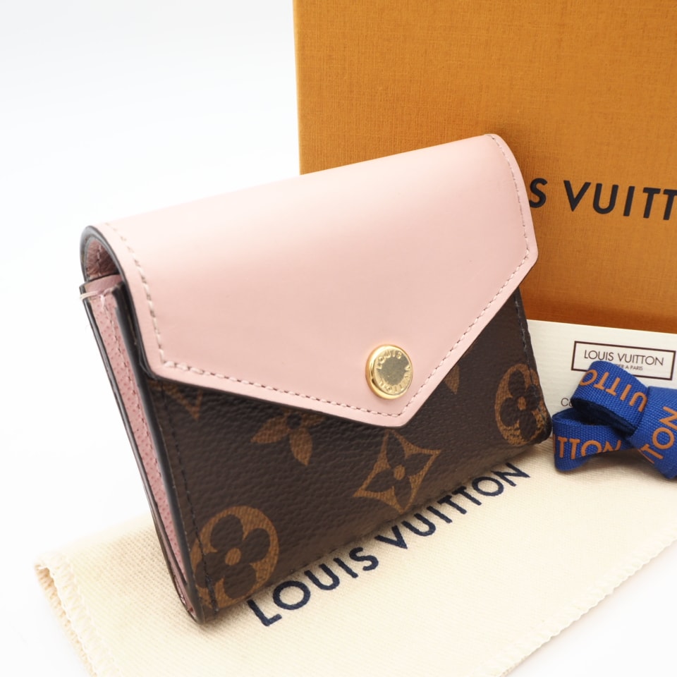 美品 LOUIS VUITTON ルイ・ヴィトン モノグラム ポルトフォイユゾエ ローズバレリーヌ M62933 三つ折り財布 ピンク ブラウン ベージュ コーティングキャンバス レディース