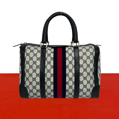 GUCCI グッチ シェリーライン GG 柄 レザー PVC ハンドバッグ ネイビー
84266