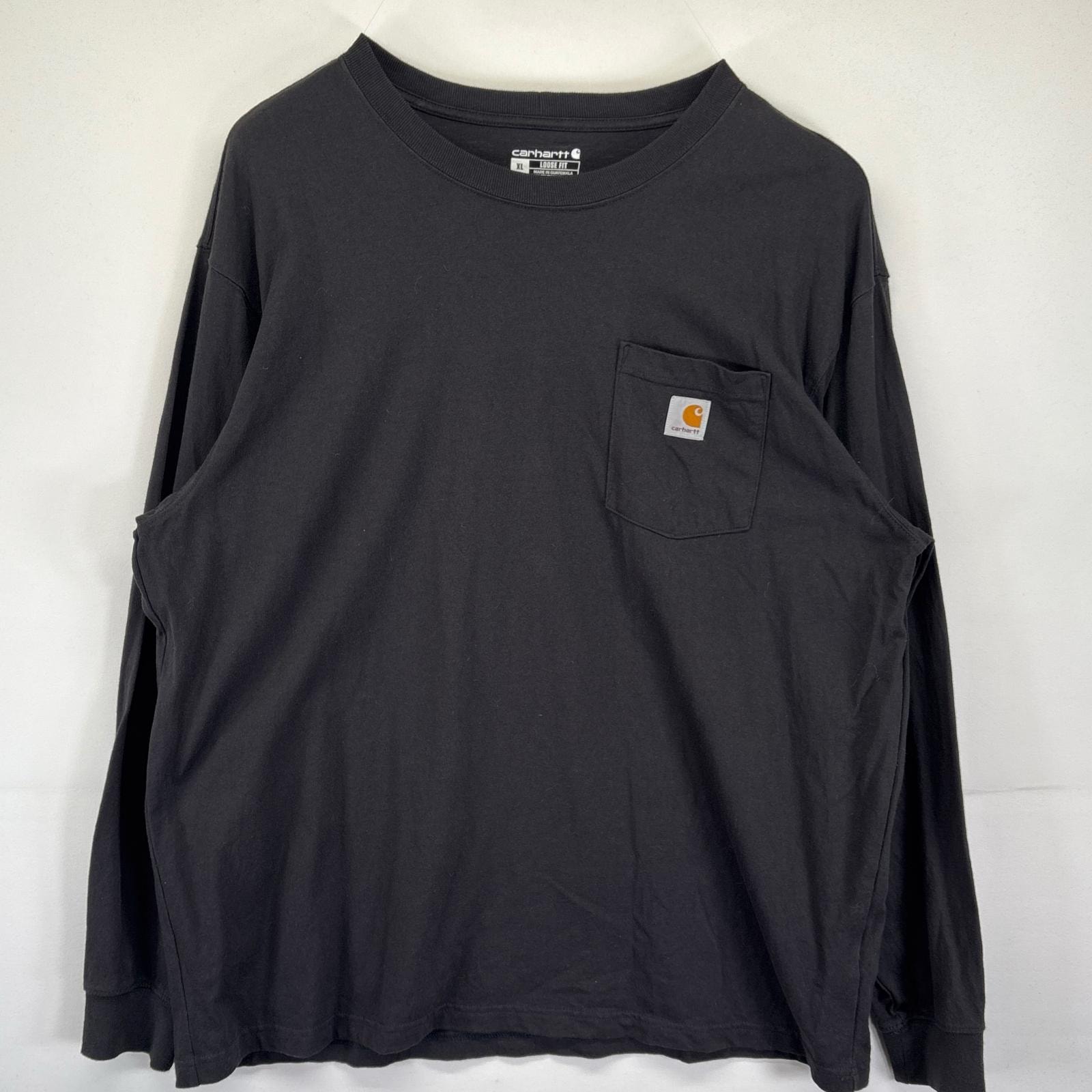 古着 カーハート Carhartt 長袖Tシャツ 大きいサイズ ルーズフィット ワンポイントロゴ ポケット ワーク XL  ブラック メンズ