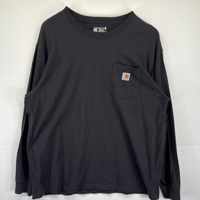 古着 カーハート Carhartt 長袖Tシャツ 大きいサイズ ルーズフィット ワンポイントロゴ ポケット ワーク XL ブラック メンズ