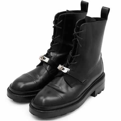 【極美品】HERMES エルメス レースアップ ブーツ レディース WS222070Z ケリー ストラップ ベルト ファンク シューズ 靴 袋付属 ブラック 黒 イタリア製