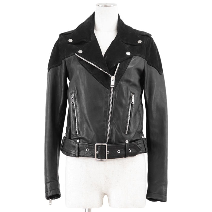 ディーゼル ダブルライダース シープスキン ヌバックレザー ゴートスキン ジャケット レディース ブラック XS DIESEL