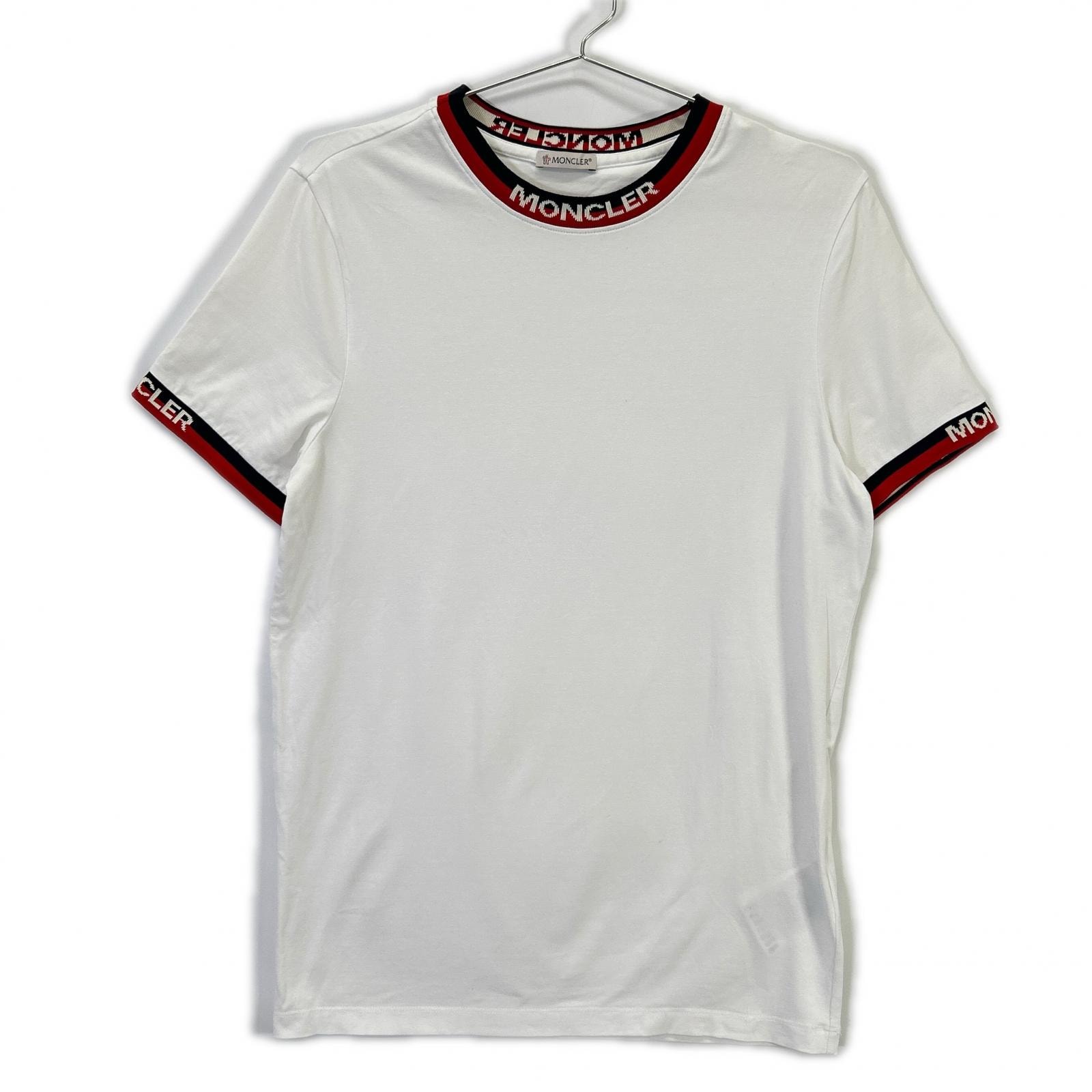 モンクレール ホワイト×レッド ロゴライン Tシャツ XS