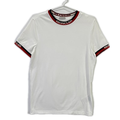 モンクレール ホワイト×レッド ロゴライン Tシャツ XS