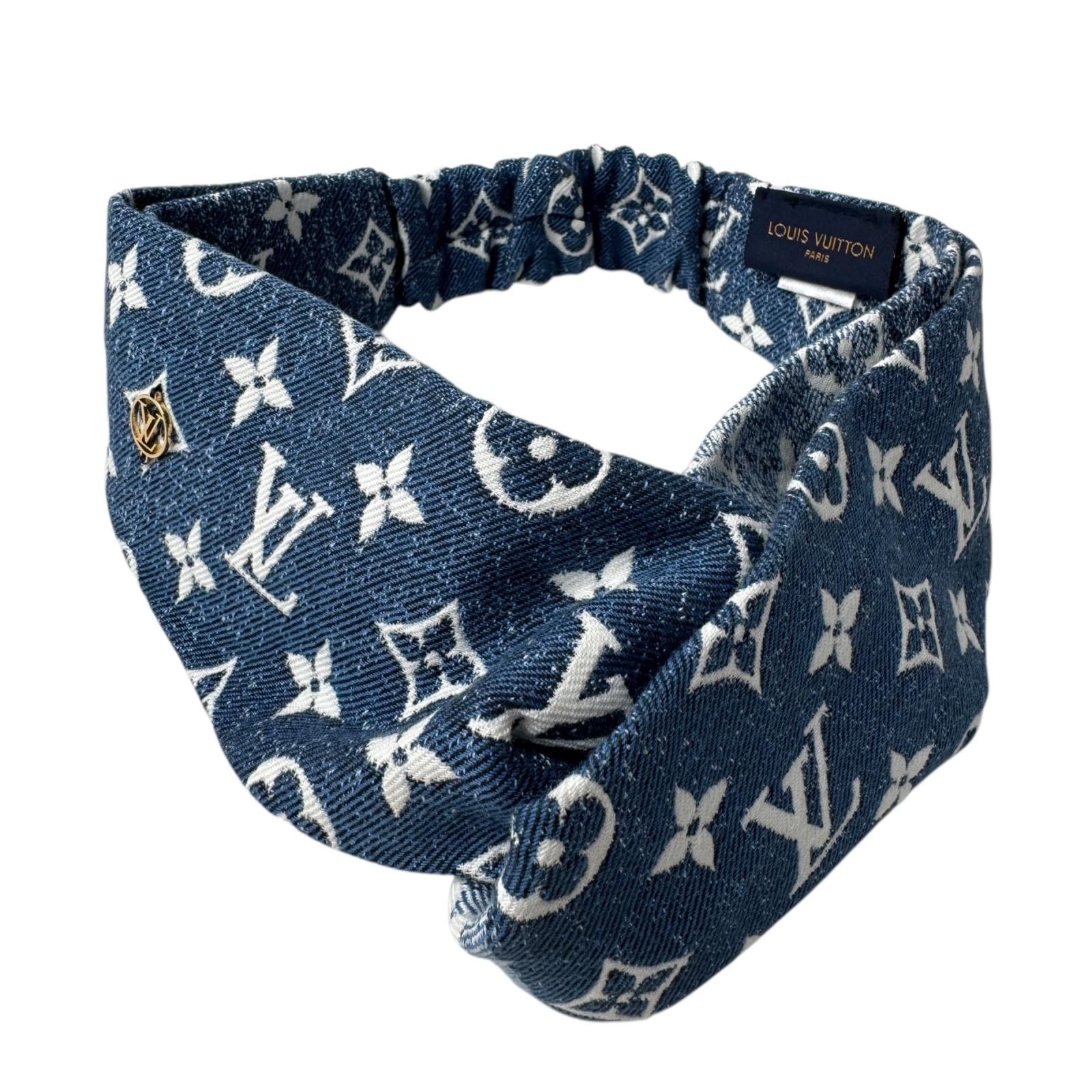 美品 ルイヴィトン LOUIS VUITTON デニム ブルー モノグラム ヘアバンド M77470 レディース