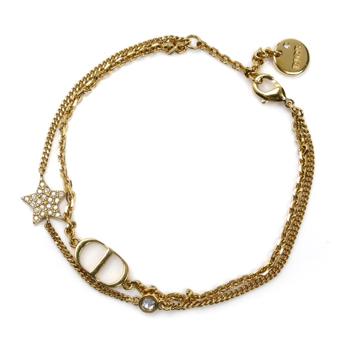 Dior ディオール メタル ラインストーン Petit CD ダブル ブレスレット B1133PMTCY_D301 ~18.5cm レディース【中古】