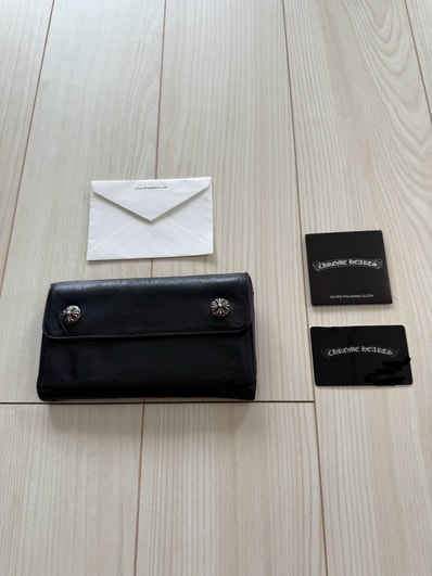 Chrome Hearts Wave Cross Ball Button Leather Wallet "Black/Silver"