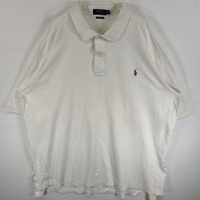 古着 ポロ・ラルフローレン POLO RALPH LAUREN 半袖 ポロシャツ ワンポイント ロゴ 刺繍 大きいサイズ 2ボタン 2XL ホワイト 無地 メンズ