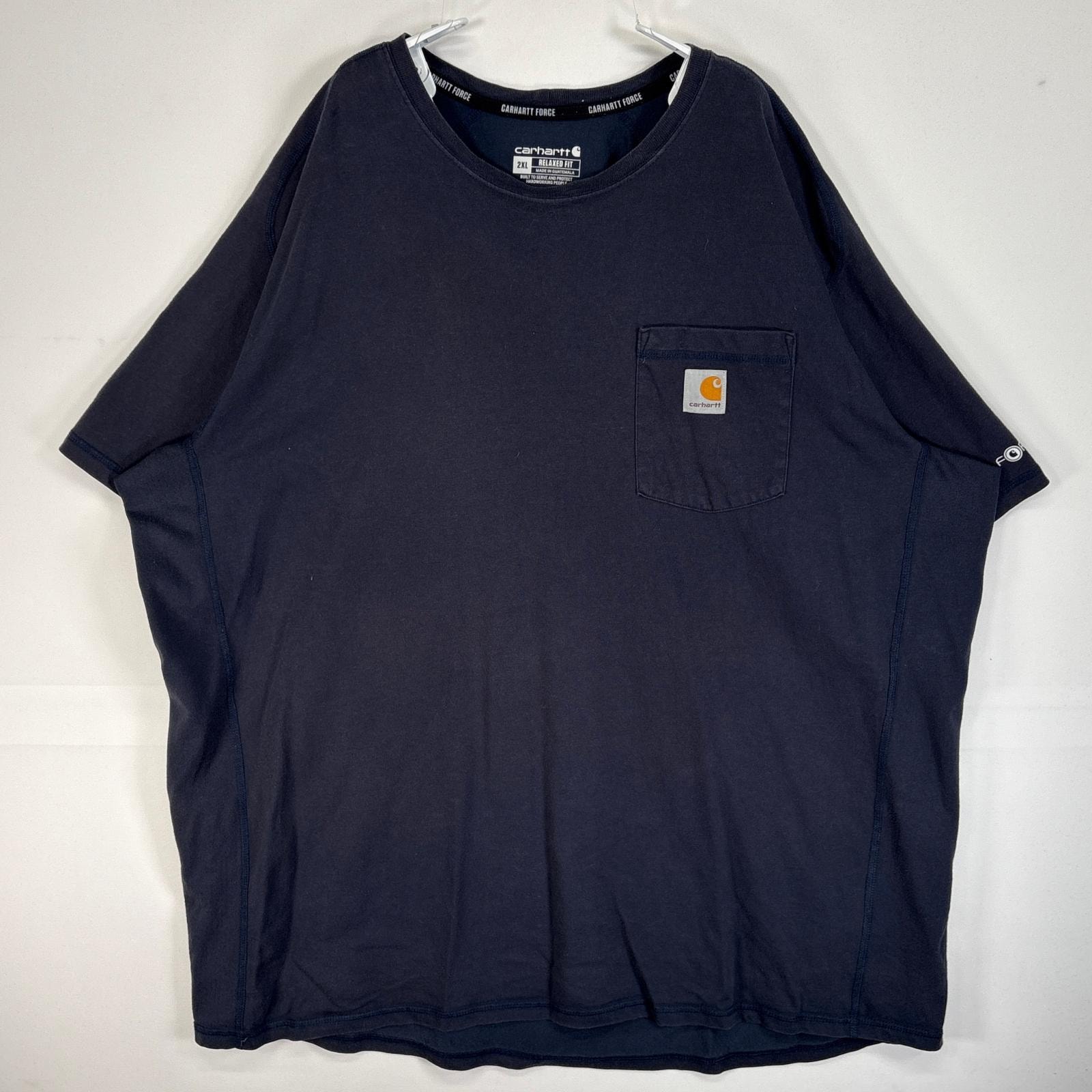 古着 カーハート Carhartt 半袖Tシャツ FORCE ワンポイント ロゴ ラグラン フェード 2XL  ネイビー系 無地 メンズ