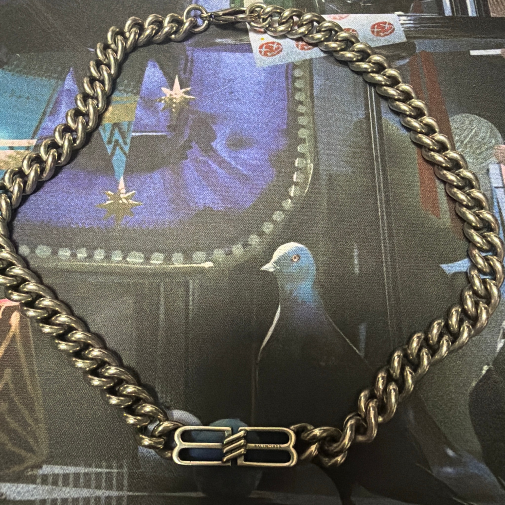 BALENCIAGA BB Icon Gourmette Necklace "Antique Silver"